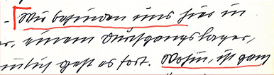 Ausschnitt aus dem Brief, der einen rot unterstrichenen Text zeigt.