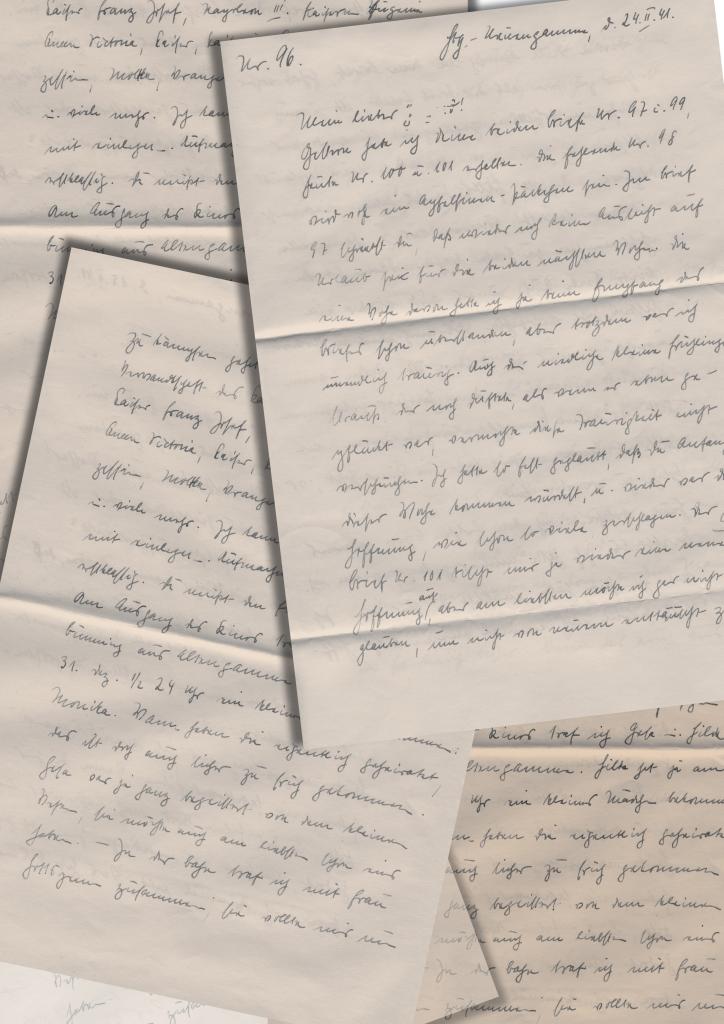 Collage von Briefblättern des Konvoluts Neuengamme, anonymisiert.