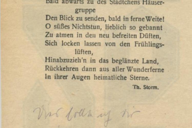 Rückseite Kalenderblatt 26.06.1940, Gedicht Theodor Storm "O süßes Nichtstun", handschriftlich: Das sollte ich Dir mitschicken. 